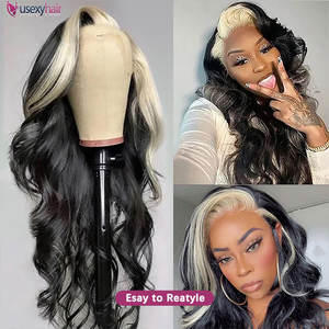 Noir et Blonde Skunk Stripe Body Wave Perruque Lace Front Perruque Pré Cueillie Prêt à Porter HD Sans Colle 13X6 Lace Front Perruques pour Femmes - Product Image 2