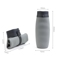 Bouteille d'eau en silicone 600 ml, tasse en silicone pliable, récipient de voyage enroulable, résistant à la chaleur, portable, anti-fuite, motif de dessin animé