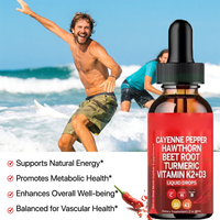Ausreson OEM 60ml Gouttes liquides de supplément de Cayenne, Aubépine, Vitamine D3 K2, Betterave biologique et Curcumine
