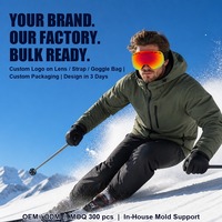 Masque de ski sans monture avec logo personnalisé, anti-buée, UV400, verres sphériques REVO, monture TPU, vente en gros d'usine