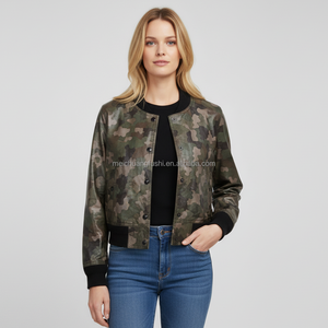 Blouson Bomber en Cuir Camouflage Personnalisé pour <span class=keywords><strong>Femme</strong></span>, <span class=keywords><strong>Manteau</strong></span> de Vol à Bordures Côtelées, Veste Moto Imprimée Camo OEM, Vêtement d'Extérieur Grande Taille - Product Image 1