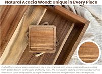 Plateau ottoman en bois d'acacia pour salon, grand plateau de service pour table basse de 21 pouces avec poignées et ensemble de 6 sous-verres