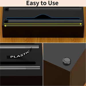 Black Bamboo <b>Plastic</b> Foil <b>Wrap</b> Dispenser with Slide Cutter for Kitchen Drawer - Product Image 2