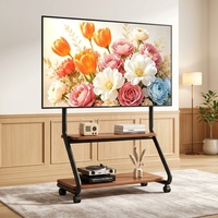 Troli TV Heavy Duty Kapasitas 50 Kg, Dapat Dipindahkan, Cocok untuk Layar LED LCD 32-75 Inch, Kompatibel VESA, Desain Kayu Artistik
