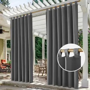 100% Polyester Desain Baru Panel Tab Atas Tirai Outdoor untuk Patio Tahan Air Blackout Tirai Outdoor Warna Polos