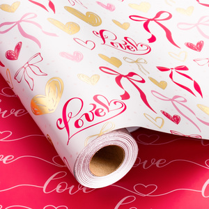 Valentine's Day gift wrapping <b>paper</b> Pink bow-shaped wrapping <b>paper</b> Wedding wrapping <b>paper</b> Gold heart-shaped wrapping <b>paper</b> - Product Image 1