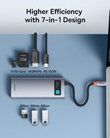 USB-C Adapter 4K 60Hz Dockingstation mit 7 Anschlüssen USB-A PD 100W TF/SD-Kartenleser für iPhone 15/Mac/PC/Steam Deck/Rog