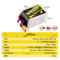 Batterie Lipo Tattu R-LINE V6.0 FPV 160C 6S 22.2V 1300mAh 1480mAh 1600mAh 1700mAh pour drone de course et de compétition