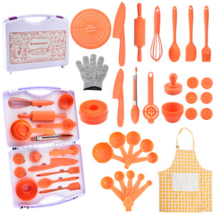 Ensemble de pâtisserie <span class=keywords><strong>pour</strong></span> enfants de 46 pièces avec tablier, boîte de rangement, outils en silicone de qualité alimentaire <span class=keywords><strong>pour</strong></span> les tout-petits, cuisine d'imitation, meilleur cadeau <span class=keywords><strong>pour</strong></span> les petits chefs - Product Image 1