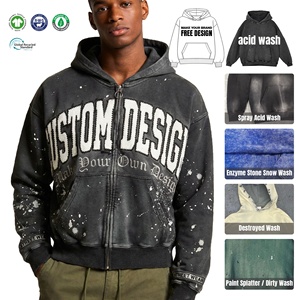 <span class=keywords><strong>Felpa</strong></span> con cappuccio ricamata Custom Valley Acid Wash, stile gotico Y2K streetwear vintage, lavaggio nero, pesante, con <span class=keywords><strong>zip</strong></span>, da <span class=keywords><strong>uomo</strong></span> - Product Image 2