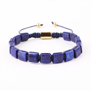 Bracelet d'<span class=keywords><strong>amitié</strong></span> tissé pour homme en pierres naturelles œil <span class=keywords><strong>de</strong></span> tigre et <span class=keywords><strong>lapis</strong></span>-<span class=keywords><strong>lazuli</strong></span>, forme carrée personnalisée, pour la création <span class=keywords><strong>de</strong></span> bijoux - Product Image 5