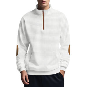 Otoño de los hombres de manga larga patrón sólido pulóver cuello alto sudadera media cremallera pequeño cuadrado Jacquard diseño terciopelo Sudadera con capucha - Product Image 5