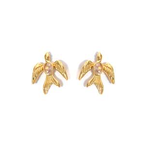 Fashion <b>Stud</b> <b>Earrings</b> Gold Plated 316L Stainless Steel Bird Design With Gemstone Inlay For Women Jewelry - Product Image 1