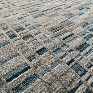 Alfombra moderna de alta calidad con mechones a mano, Alfombra de lana con patrón Rectangular geométrico gris azul para decoración para sala de estar del hogar - Product Image 3