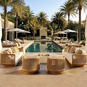 Natural Teak Wood <b>Rattan</b> Woven Outdoor Furniture Set UV Proof Waterproof Garden Sectional <b>Sofa</b> Armchair Side Table For Backyard - Product Image 2