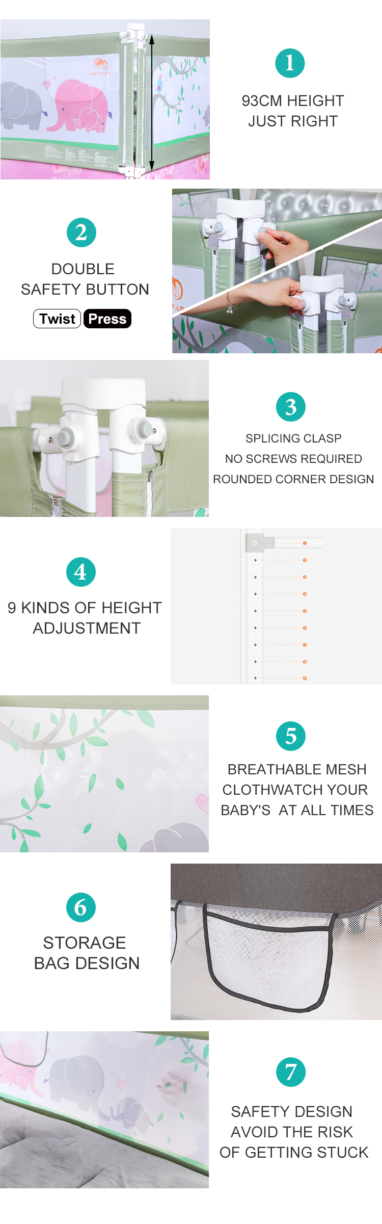 Kids Safety Baby Bed Rails Baby Safety Bed Guard Baby Product Safe Material Portable Baby Fence