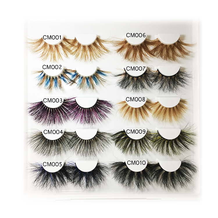 CM001-010 3D ресницы серо-коричневого цвета с оптовая пользовательские норки коробка 100% высокое качество меха норки красочные ресницы