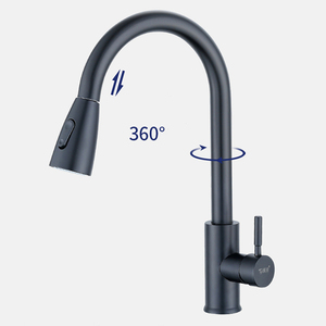 Rubinetto da <span class=keywords><strong>Cucina</strong></span> Nero Monocomando con Doccetta Estraibile, Valvola in Ceramica, Alta Qualità in Acciaio Inox, Montaggio su Piano - Product Image 1