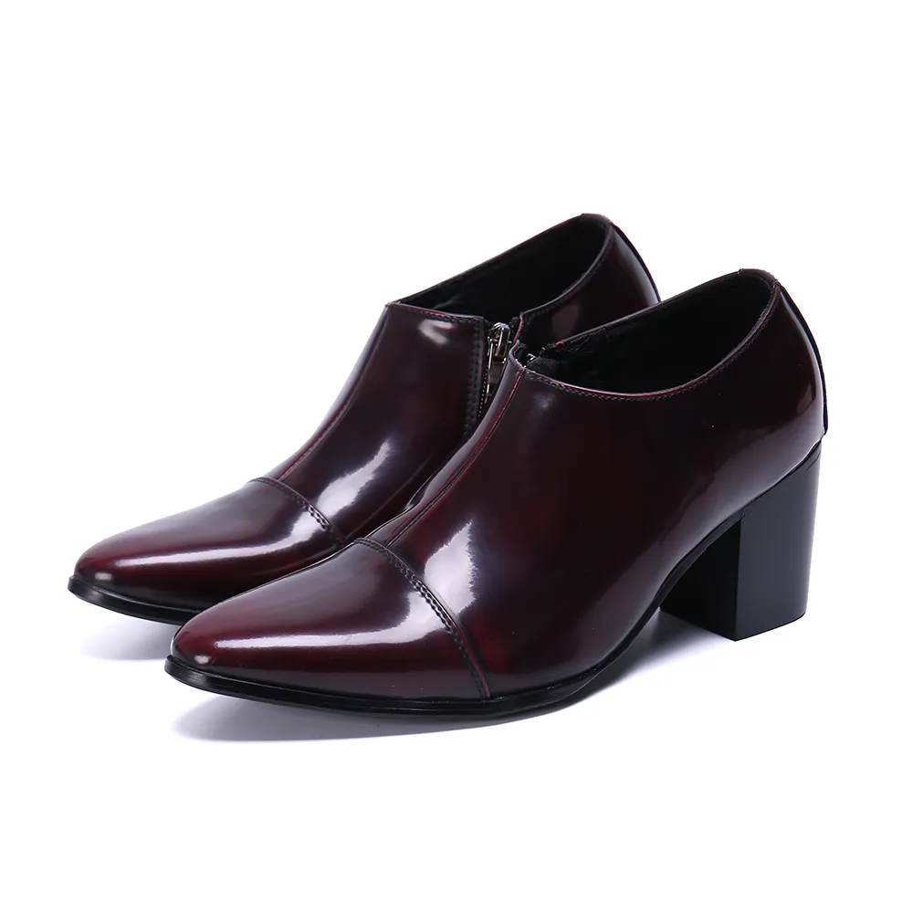 NA338-Botas de cuero con punta estrecha para hombre, zapatos de negocios con cremallera, estilo inglés, botas de talla grande