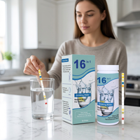 16 dalam 1 Strip Tes Air Minum, Kit Tes Air Keran dan Sumur Rumah Tangga 100 Strip untuk Tes Air Sumur, Keran, Rumah, dan Air Kota