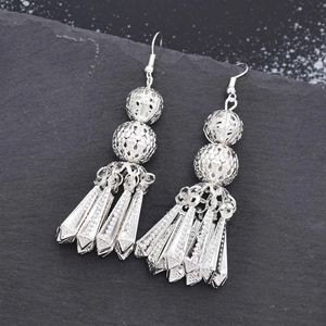 Bạc Hollow chuông tua thả bông tai bohemian dân tộc erring cho phụ nữ Evening dịp - Product Image 5