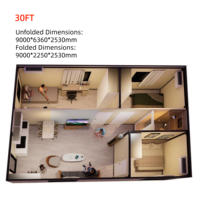 Maison en conteneur à plat de 30 pieds facile à entretenir maisons modulaires préfabriquées à petite cabine maison préfabriquée extensible pliante