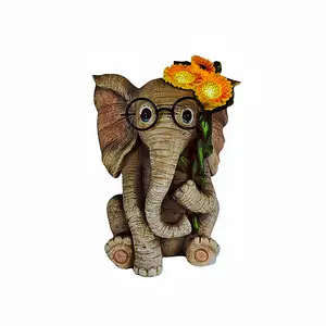 사용자 정의 수지 공예 동물 동상 발코니 정원 장식 귀여운 착용 안경 코끼리 동상
