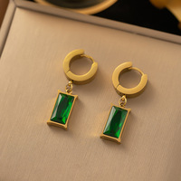 Nouvel ensemble de bijoux pour femmes en acier inoxydable plaqué or 18 carats, étanche, avec pendentif carré vert en zircon et boucles d'oreilles, collier de luxe