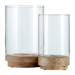 Porte-bougie cylindrique en verre avec base en bois pour la décoration de la maison, centre de table - Product Image 2