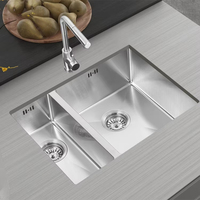 Évier double en acier inoxydable 304 brossé 57x44cm, 1 et 1/2 bac