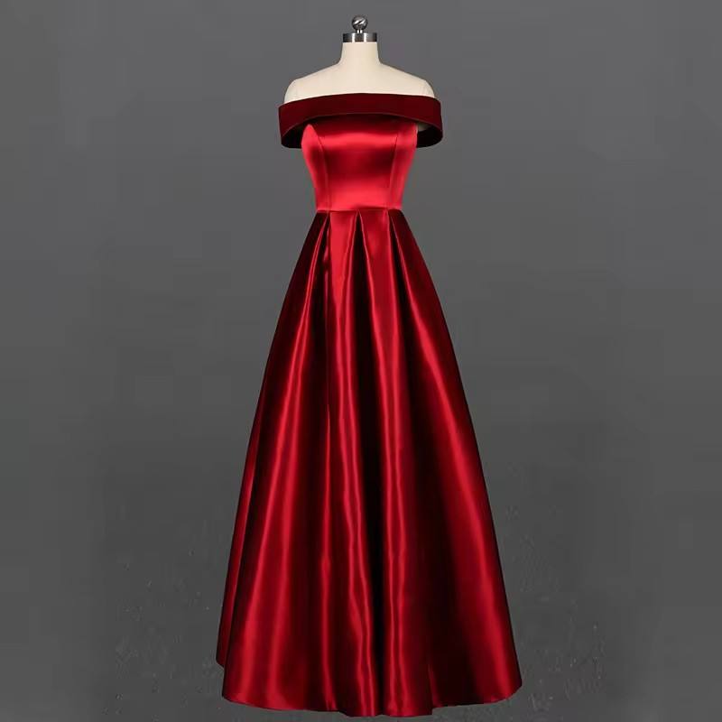 long dress off shoulder dark red