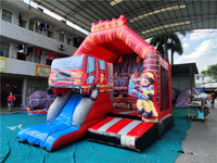 Structure gonflable combinée pour aire de jeux extérieure avec toboggan, château gonflable pompier, parcours d'obstacles pour enfants, château gonflable avec toboggan et zone de saut