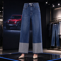 Jeans en denim décontracté taille haute pour femme, respirant, brodé, écologique, coupe droite vintage, avec rivets, bleu classique, longueur cheville, ODM OEM