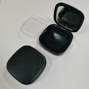 Estuche compacto cuadrado negro mate vacío para polvos prensados con espejo e inserto de borla, contenedor de plástico para base de maquillaje y colorete. - Product Image 3