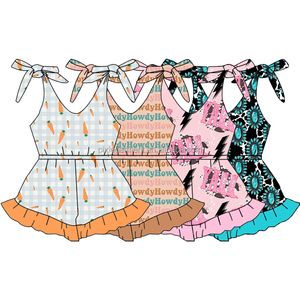 Pantalones Cortos sin Mangas con Lazos para Niñas Pequeñas, Mono Casual de Seda de Leche para Niños y Niñas, de una Pieza con Estampado a Cuadros y Volantes, Pelele para Bebé - Product Image 1