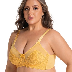Sujetador de encaje sexy ultrafino de talla grande, estilo europeo-americano, bralette transpirable con aros de memoria, lencería <span class=keywords><strong>sin</strong></span> forro al por mayor - Product Image 2