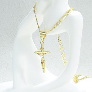 Collar con Colgante de Cruz de Jesús para Hombre y Mujer, Disponible en Cobre Bañado en Oro de 14K con Cadena Figaro para Joyería Personalizada - Product Image 5