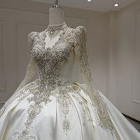 Robes de mariée Jancember XX58 modernes à manches longues en satin et cristaux, style empire, pour femmes