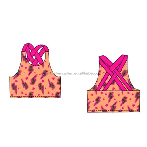 New Design Summer Cross Straps Bralette for Kids Custom Print Bolt Pattern Western Baby Tops