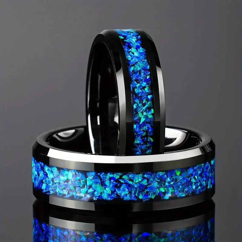 Últimos anillos de tungsteno personalizados para hombre, 6mm, 8mm, anillo de tungsteno para hombre, anillo de ópalo de tungsteno, joyería de moda azul