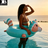 Bouée gonflable écologique 3D en forme de raton laveur, en vinyle souple, pour adultes, idéale pour la plage et le lac