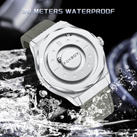 Montre à quartz pour homme FB0091 avec cadran de 43 mm, bracelet en cuir gris, design simple, lévitation magnétique, boule flottante 3D, étanche, boîte cadeau