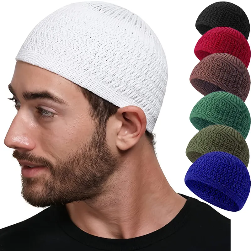 Wholesale Muslim Cap For Men Islamic Prayers Pullover Knitted Hat Ramadan Eid Gift Islamic Hats For Men