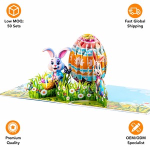Tarjeta de felicitación 3D con diseño de conejo de Pascua, tarjeta de invitación de papel de dibujos animados con sobre, regalo para fiestas navideñas - Product Image 6