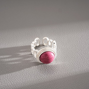 Boho Natural Stone Statement <b>Ring</b> <b>Silver</b> Plated Double Bezel Hollow <b>Adjustable</b> Open Band Retro Index Finger <b>Ring</b> - Product Image 6