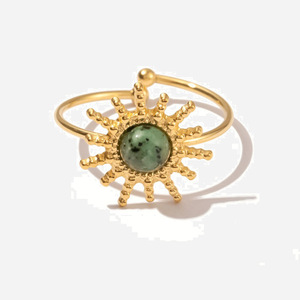 Sun Shaped Open <b>Ring</b> With African <b>Turquoise</b> Bezel Setting Women's Fashion Jewelry Gift - Product Image 1