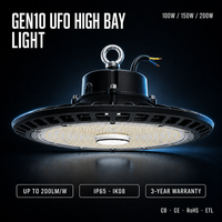 Luminaire UFO High Bay économique 130lm/w CGT pour entrepôt, hall, supermarché, 100W 150W 200W, étanche IP65, CE Rohs ETL DLC