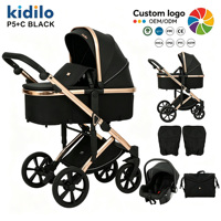 Poussette Bébé 3-en-1 Kidilo Personnalisée en Usine, Pliable, en Alliage d'Aluminium, avec Nacelle et Siège Auto pour Nourrisson, Chariot de Voyage