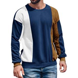 2025 Men's 3D Embroidery Color Block Sweatshirt Crewneck <b>Long</b> <b>Sleeve</b> Fleece Casual Ribbed Patchwork Fall <b>Tops</b> in XL & 2XL - Product Image 4