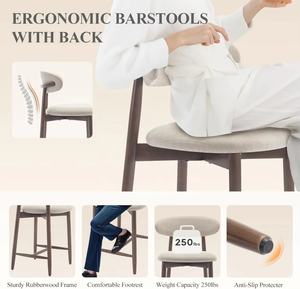 Sgabelli <span class=keywords><strong>da</strong></span> Bar Moderni Runwood, Altezza Bancone, Gambe in Legno, Rivestimento Beige, per <span class=keywords><strong>Cucina</strong></span>, Isola, Sala <span class=keywords><strong>da</strong></span> Pranzo - Product Image 4